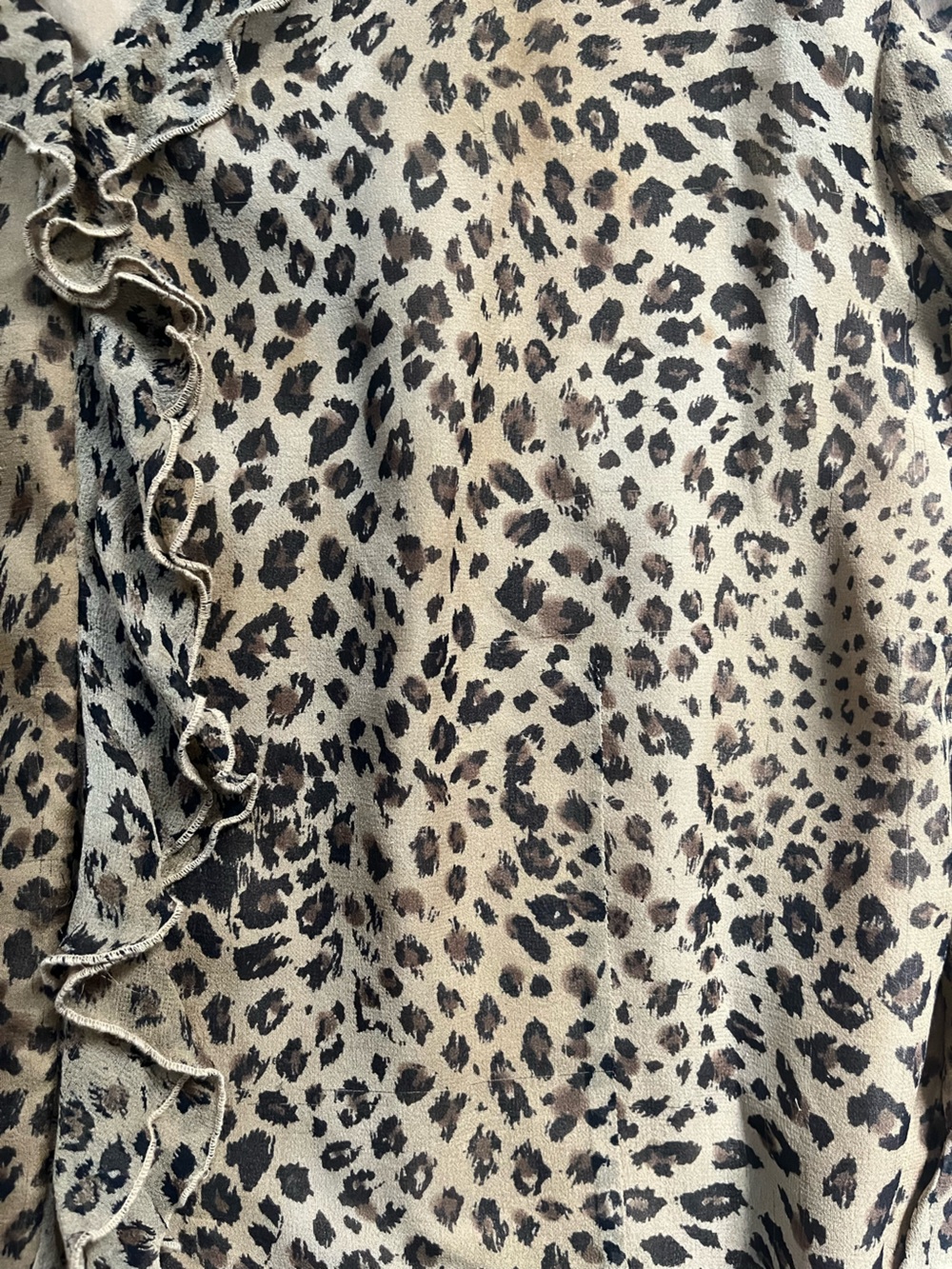 Allison Joy Leopard Print Brown Ruffle V Neck 100% Silk Size 3X Animal Lined Fun - Picture 10 of 10